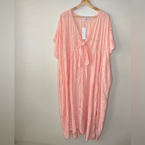 Young Fabulous & Broke Embroidered Eyelet Caftan Cover Up Swim Dress